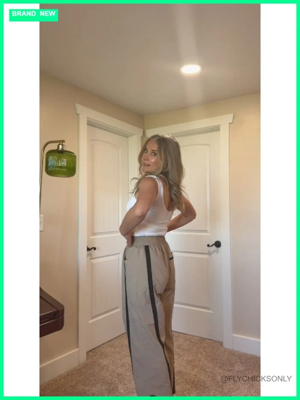 Wide Leg Track Pants with Pockets Elastic Waist Contrast Stripe Athleisure - Picture 6 of 7